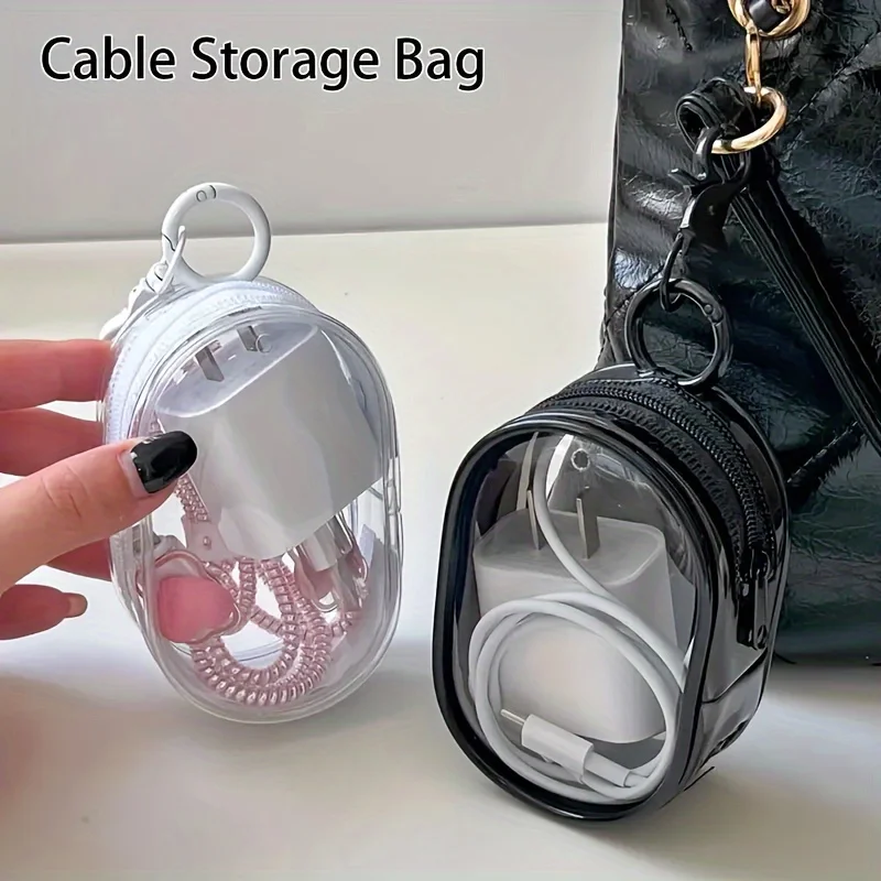 Cable Winder Keychain - Przenośna Mini Przezroczysta Torba do Przechowywania