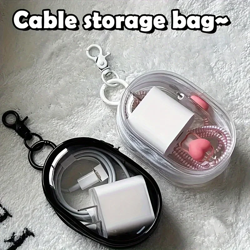 Cable Winder Keychain - Przenośna Mini Przezroczysta Torba z Zamkiem
